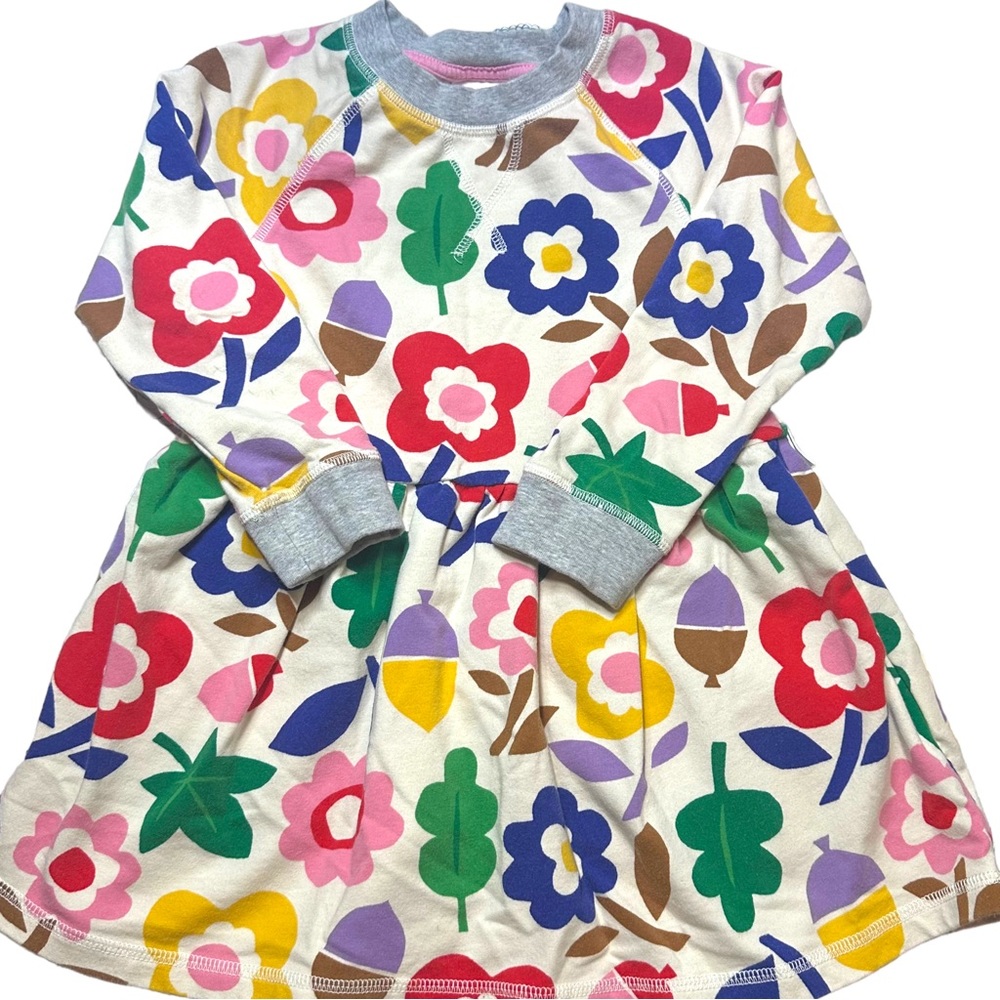 Mini Boden Kids Sweatshirt Dress in Vanilla Pod Autumn Days Size 3-4 Years